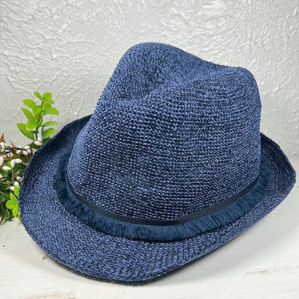 Blue Fedora Hat w/ Fringe detail accent Unisex Styling - Picture 2 of 11